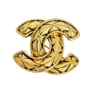 Chanel Coco Mark Matelasse Brooch, GP Plated Gold, Women's